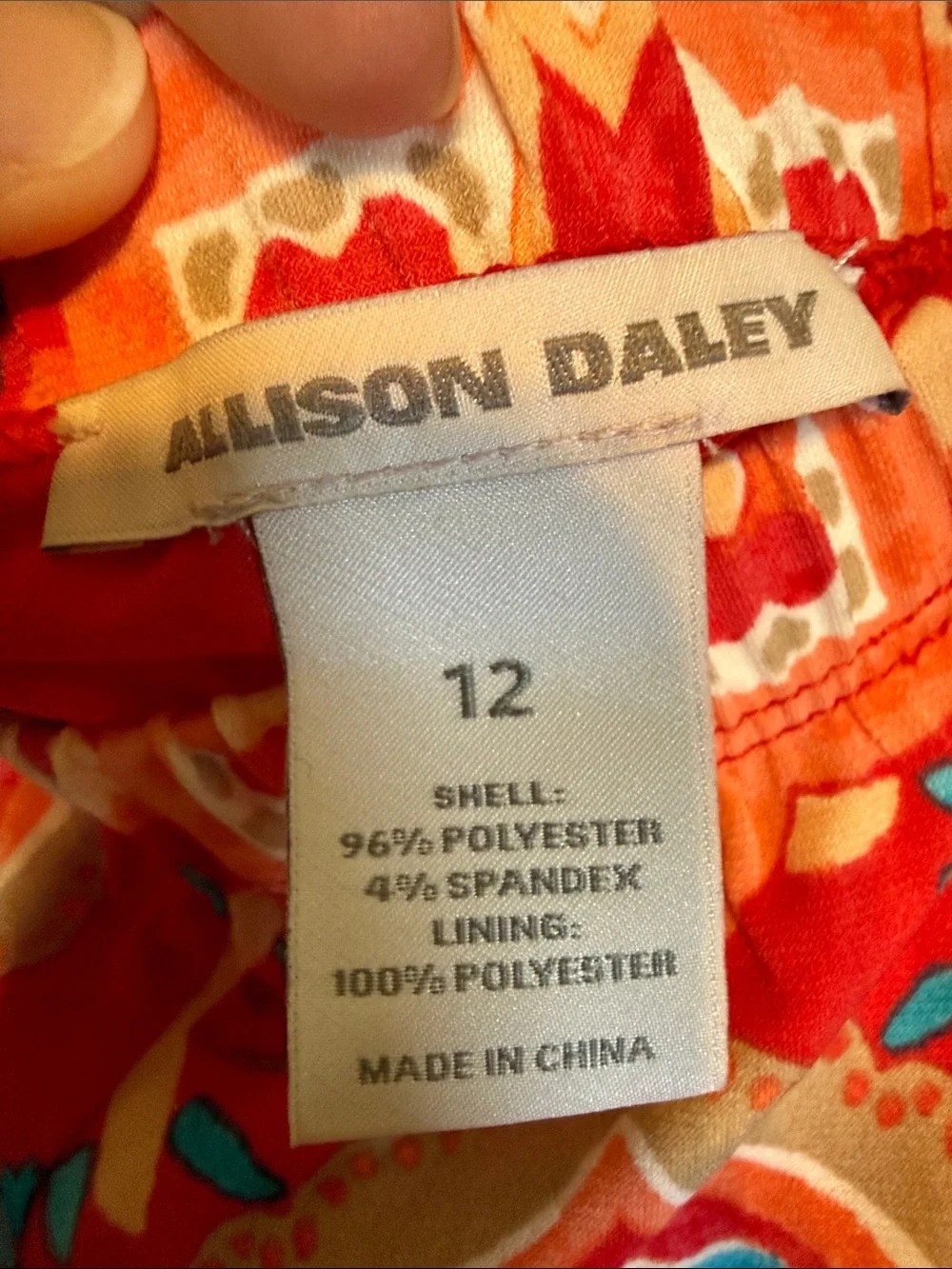 Allison Daley‎ Red Orange Medallion Print Lined Midi Skirt Size 12 Elastic Waist